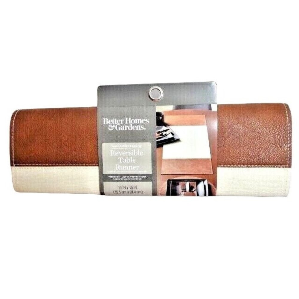 Better Homes & Gardens Canvas Faux Leather Reversible Table Runner Brown Cream